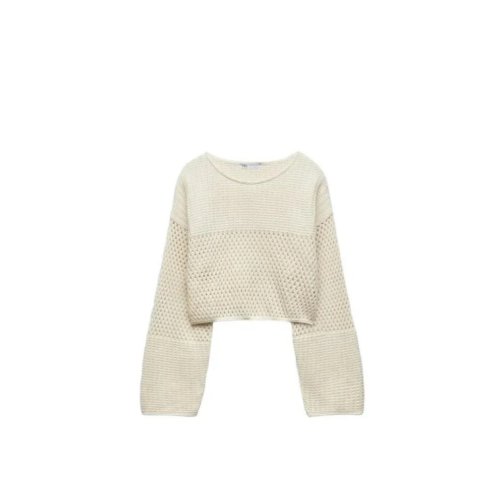 ZARA CROCHET LACE TOP ECRU SIZE M | 5644/338